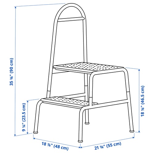 BÄSINGEN Taburete con barandal, 2 escalones, carbón