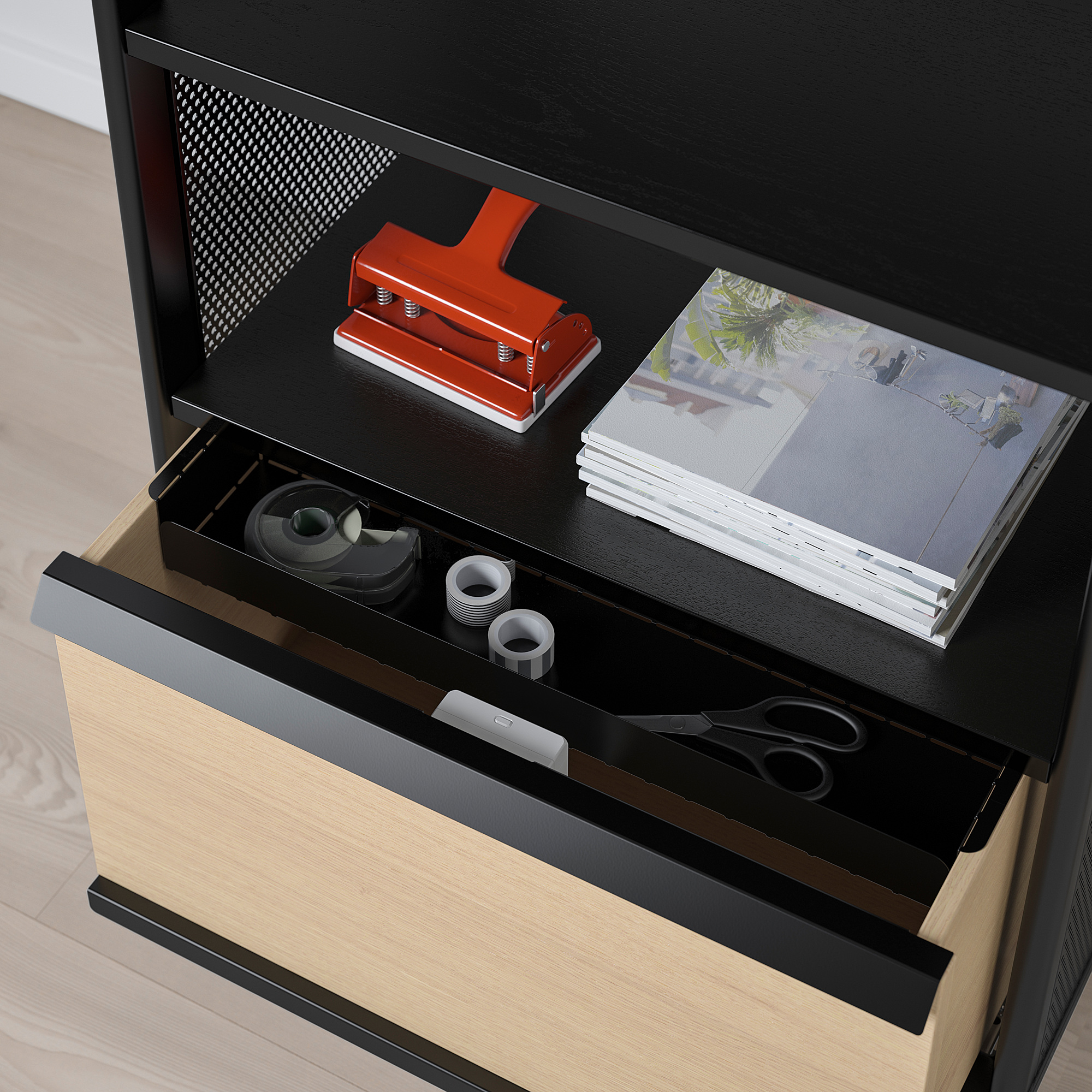 BEKANT Gabinete con cerradura inteligente - rejilla negro - IKEA