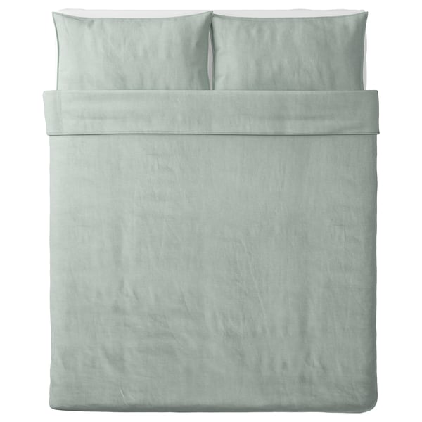 BERGPALM Funda nórdica +funda(s) de almohada, verde/raya, Matrimonial/queen