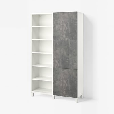 BESTÅ Almacenaje con puertas, blanco/Kallviken/Stubbarp efecto cemento, 120x42x202 cm