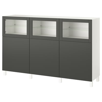 BESTÅ Almacenaje con puertas, blanco Lappviken/Sindvik gris oscuro, 180x42x112 cm