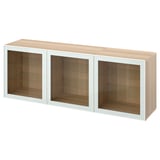 BESTÅ Almacenaje con puertas, efecto roble tinte blanco Glassvik/blanco/verde claro vidrio incoloro, 180x42x65 cm
