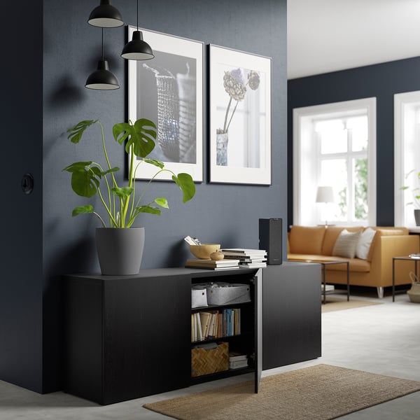 BESTÅ Almacenaje con puertas, negro-café/Lappviken negro-café, 180x42x65 cm