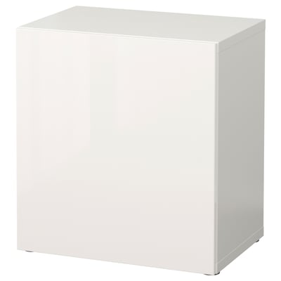 BESTÅ Estante con puerta, blanco/Selsviken alto brillo/blanco, 60x42x64 cm