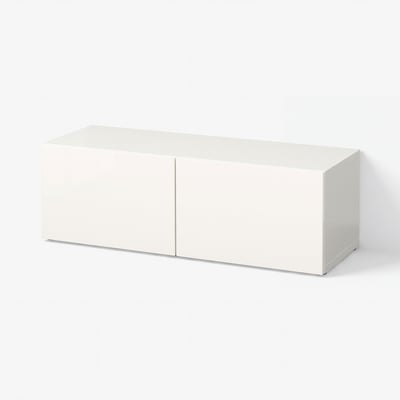 BESTÅ Estante con puertas, blanco/Selsviken alto brillo/blanco, 120x42x38 cm