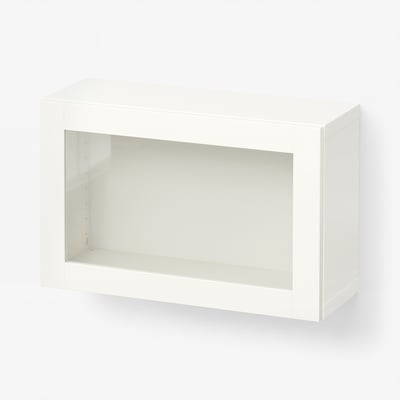 BESTÅ Gabinete de pared, blanco/Sindvik vidrio transparente blanco, 60x22x38 cm
