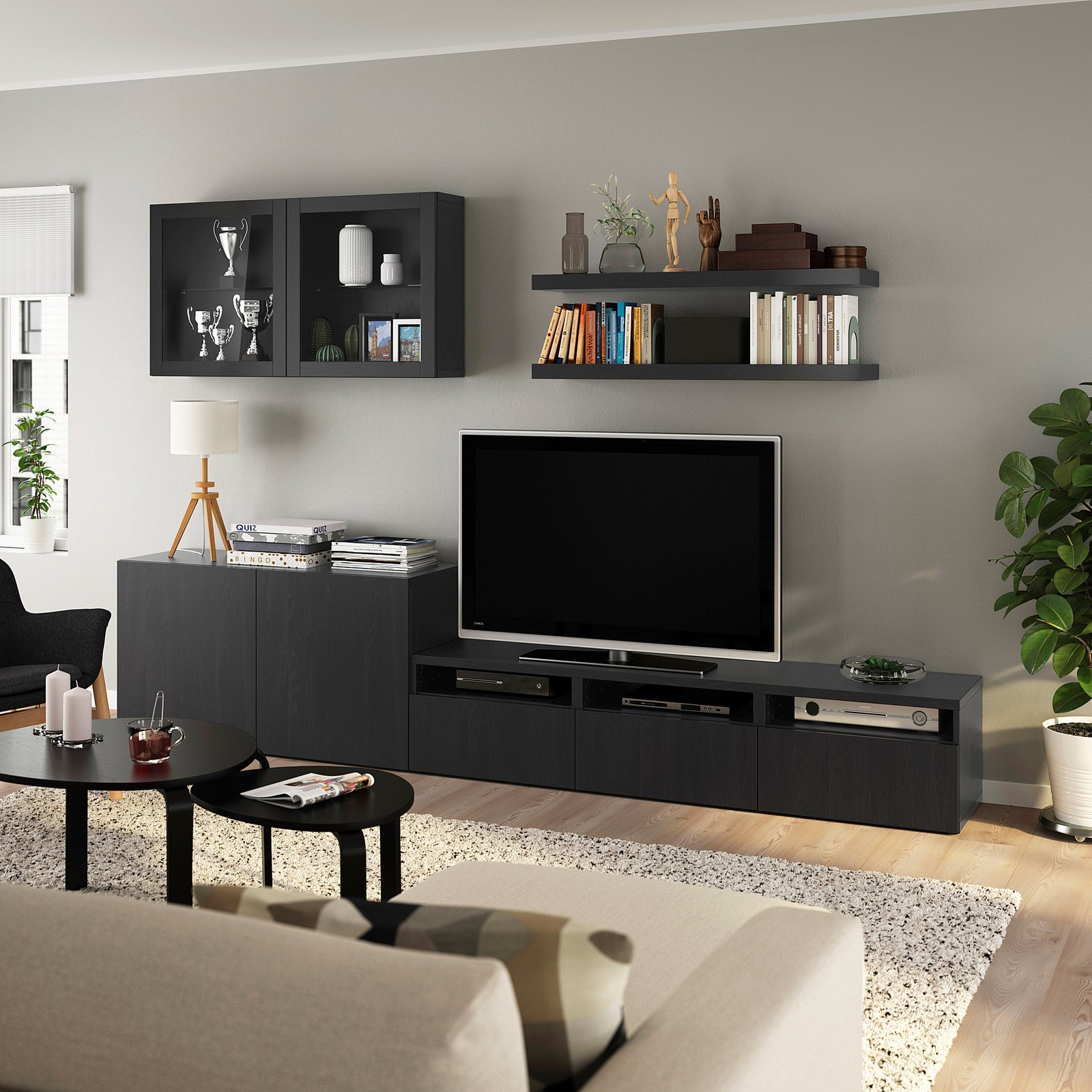 BESTÅ / LACK Mueble de TV con almacenaje negrocafé IKEA