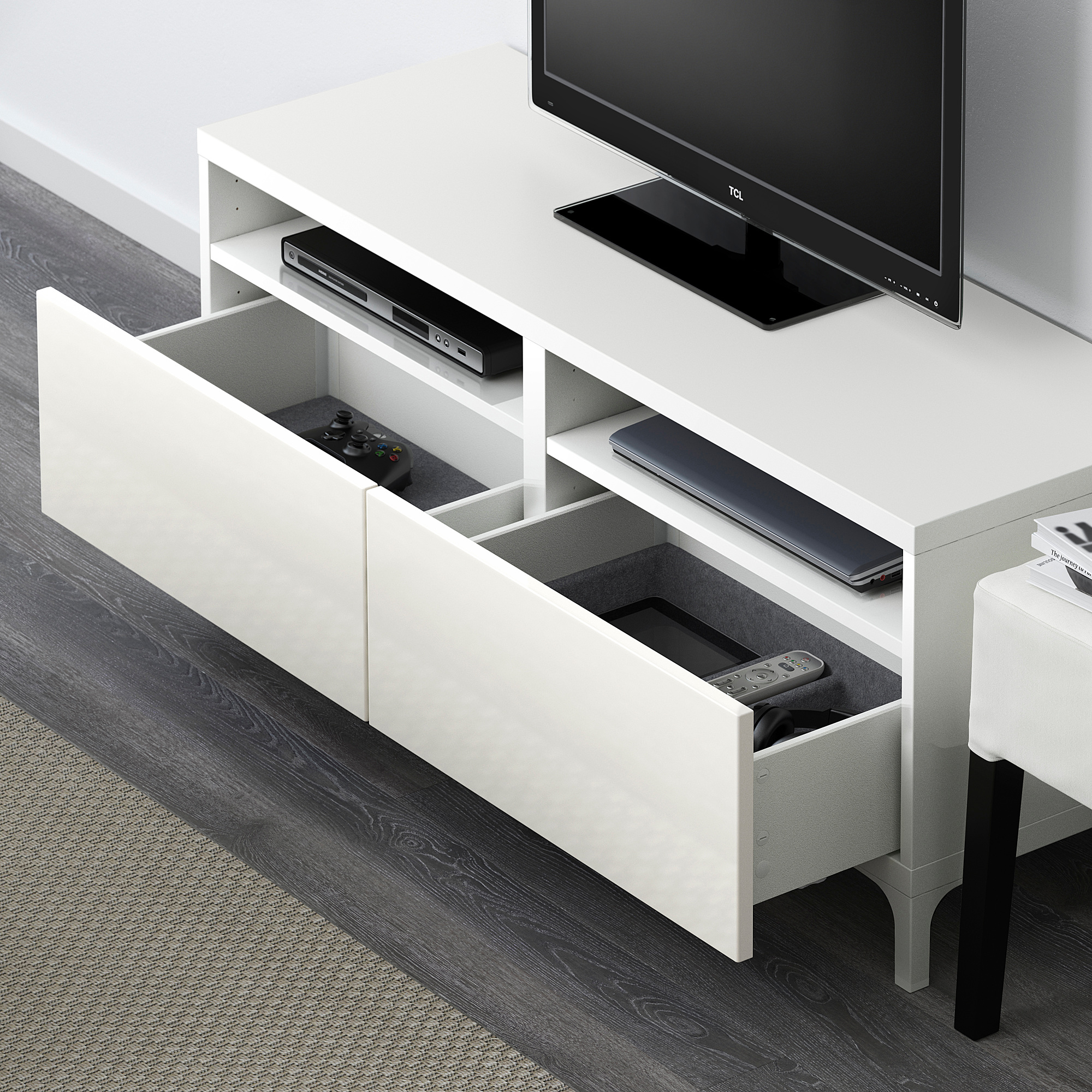 BESTÅ Mueble de TV blanco/Selsviken alto brillo/blanco IKEA