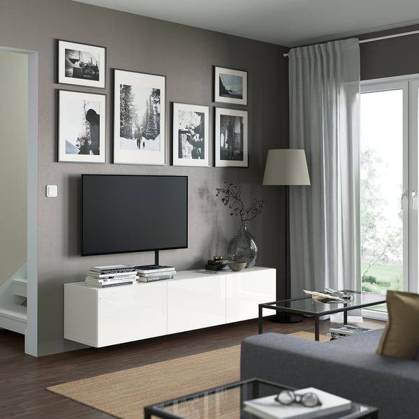 Mueble tv blanco pequeño cajones - Silarte Muebles