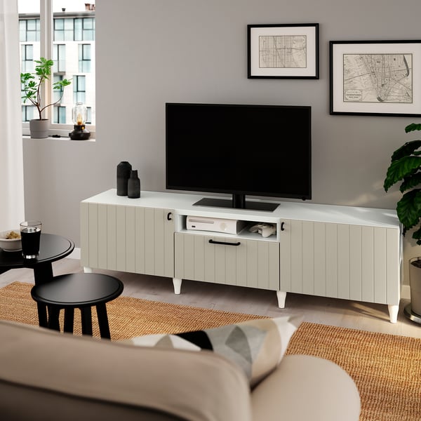 BESTÅ Mueble de TV - blanco/Sutterviken/Kabbarp beige grisáceo - IKEA
