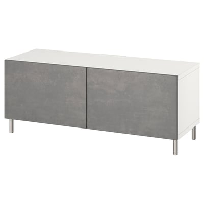 BESTÅ Mueble de TV con puertas, blanco/Kallviken/Ösarp gris oscuro, 120x42x48 cm