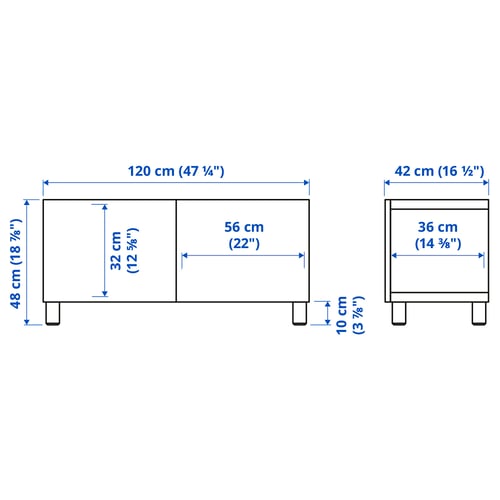 BESTÅ Mueble de TV con puertas, negro-café Lappviken/Stubbarp/café efecto nogal, 120x42x48 cm