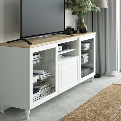 BESTÅ Panel superior para TV, chapa roble, 180x42 cm