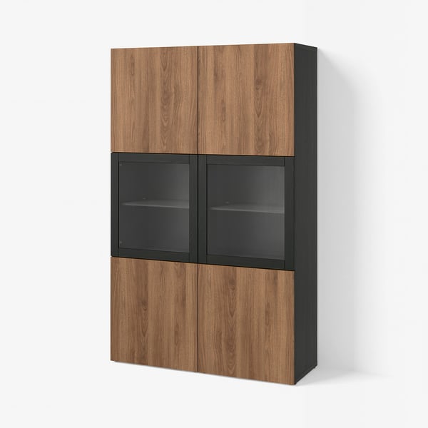 BESTÅ Vitrina, negro-café Lappviken/café efecto nogal, 120x42x193 cm