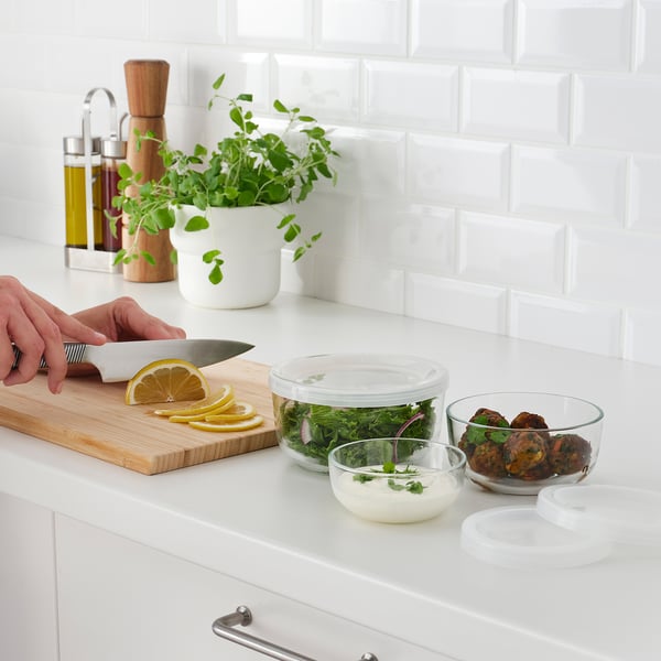 BESTÄMMA Recipiente con tapa, juego de 3, vidrio