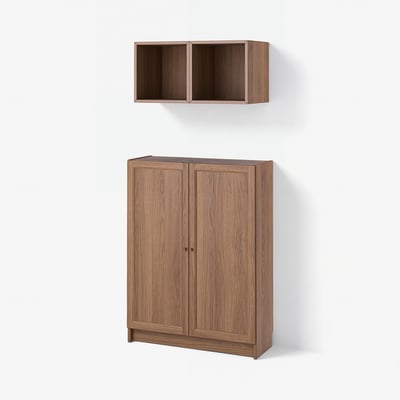 BILLY / EKET Almacenaje con puertas, café efecto nogal