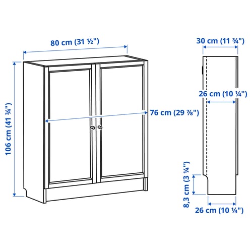 BILLY / OXBERG Librero con puertas, café efecto nogal, 80x30x106 cm