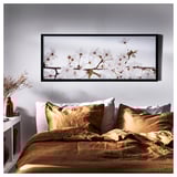 BJÖRKSTA Imagen con marco, Flores blancas/negro, 140x56 cm