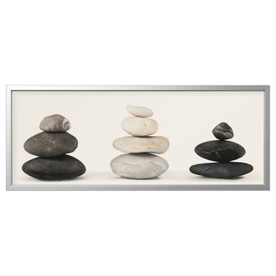 BJÖRKSTA Imagen con marco, piedras/color aluminio, 140x56 cm