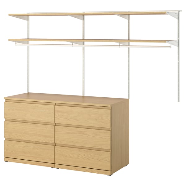 BOAXEL / STORKLINTA Muebles p/recámara, juego de 2, blanco/efecto roble, 208x48 cm