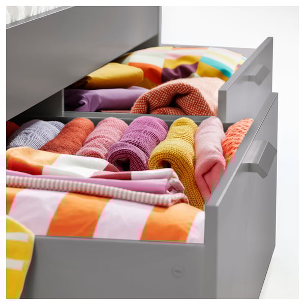 BRIMNES Base de cama con almacenamiento, gris, Matrimonial