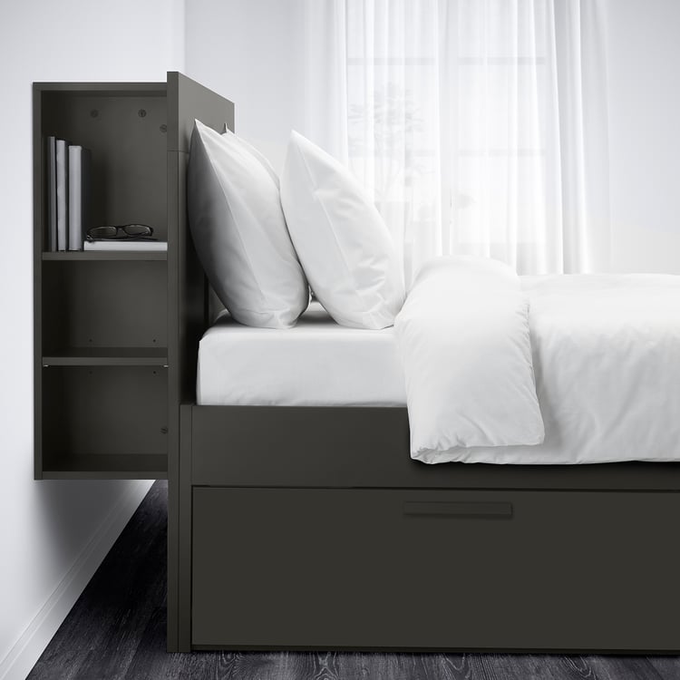BRIMNES Base de cama con cabecera - gris/Luröy - IKEA