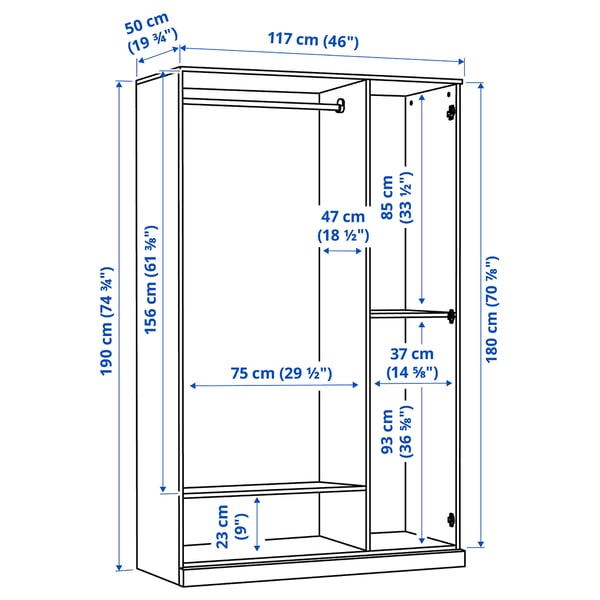 BRIMNES Clóset c/3 puertas, blanco, 117x190 cm