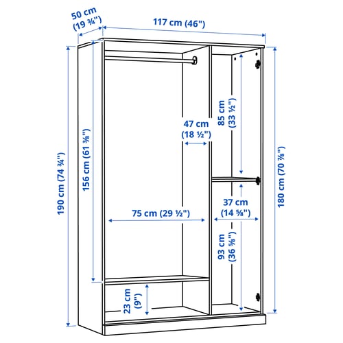 BRIMNES Clóset c/3 puertas, gris, 117x50x190 cm