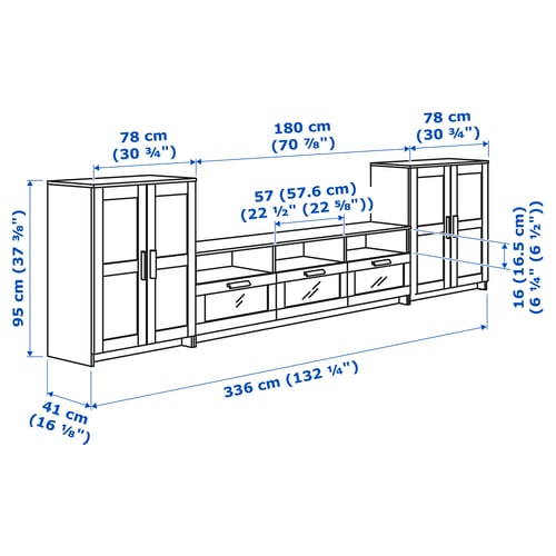 BRIMNES Mueble de TV con almacenaje, blanco, 336x41x95 cm