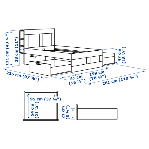 BRIMNES Muebles p/recámara, juego de 2, blanco, King