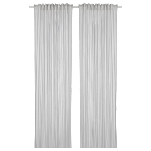 BYMOTT Cortinas, 1 par, blanco/gris claro rayas/con cinta de fruncir, 120x250 cm