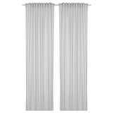 BYMOTT Cortinas, 1 par, blanco/gris claro rayas/con cinta de fruncir, 120x250 cm