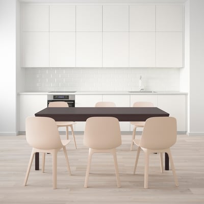 EKEDALEN / ODGER Mesa y 6 sillas, café oscuro/blanco beige, 180/240 cm