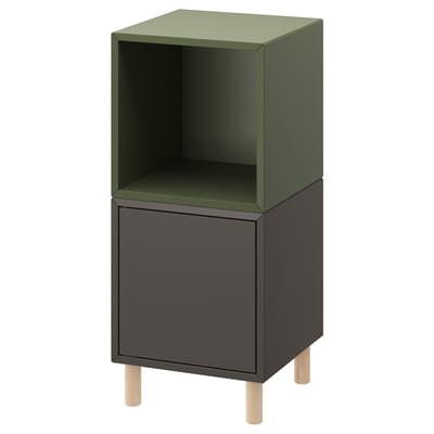 EKET Combinación de gabinete con patas, gris oscuro verde grisáceo/madera, 35x35x80 cm