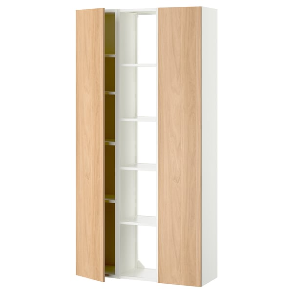 ENHET Combinación de almacenamiento, blanco/efecto roble, 91x32x183 cm
