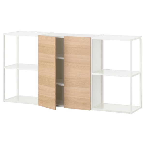 ENHET Combinación de almacenamiento, blanco/efecto roble, 152x32x76 cm