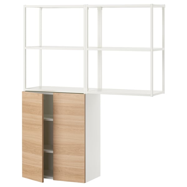 ENHET Combinación de almacenamiento, blanco/efecto roble, 122x32x152 cm