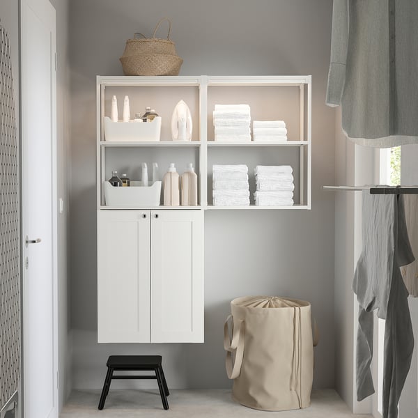 ENHET Combinación de almacenamiento, blanco/marco blanco, 122x32x152 cm