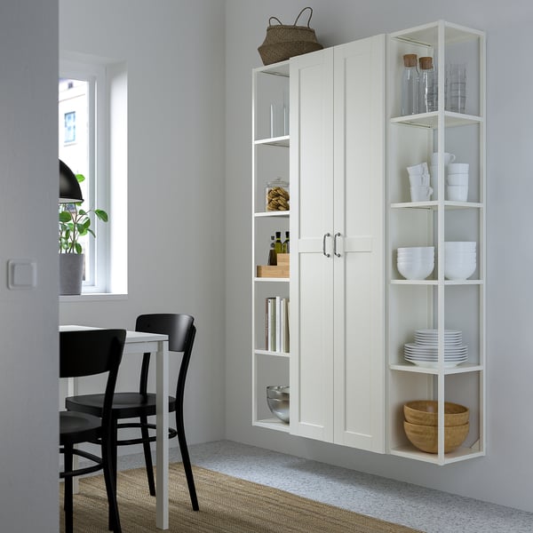 ENHET Combinación de almacenamiento, blanco/marco blanco, 122x32x183 cm