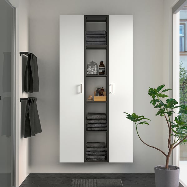 ENHET Combinación de almacenamiento, carbón/blanco, 91x32x183 cm