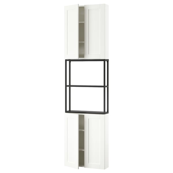 ENHET Combinación de almacenamiento, carbón/marco blanco, 61x17x229 cm