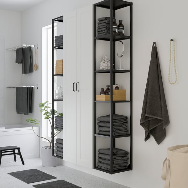 ENHET Combinación de almacenamiento, carbón/marco blanco, 122x32x183 cm