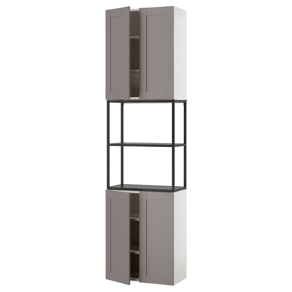 ENHET Combinación de almacenamiento, carbón/marco gris, 61x32x229 cm