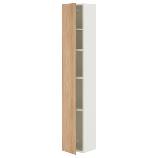 ENHET Gabinete alto 1 puerta c/estantes, blanco/efecto roble, 30x32x183 cm