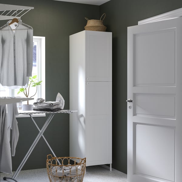 ENHET Gabinete alto con 2 puertas, blanco/marco blanco, 45.7x62.9x203.2 cm