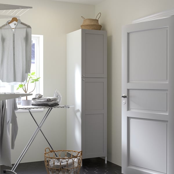 ENHET Gabinete alto con 2 puertas, blanco/marco gris, 45.7x62.9x203.2 cm