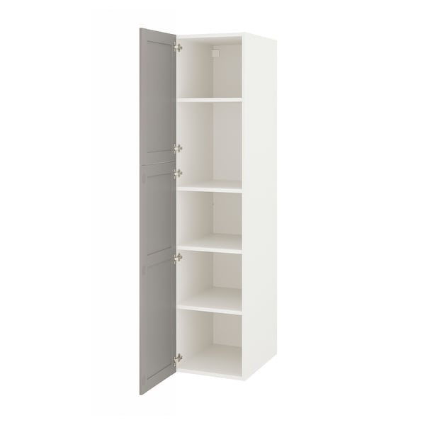 ENHET Gabinete alto con 2 puertas, blanco/marco gris, 45.7x62.9x203.2 cm