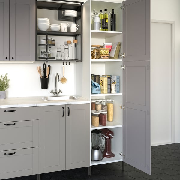 ENHET Gabinete alto con 2 puertas, blanco/marco gris, 45.7x62.9x203.2 cm
