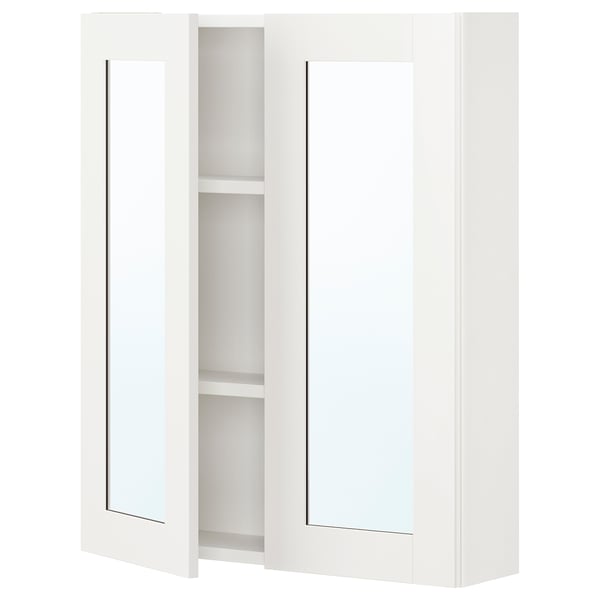 ENHET Gabinete de pared 2 prtas c/espejo, blanco/blanco Estructura, 61x17x76 cm
