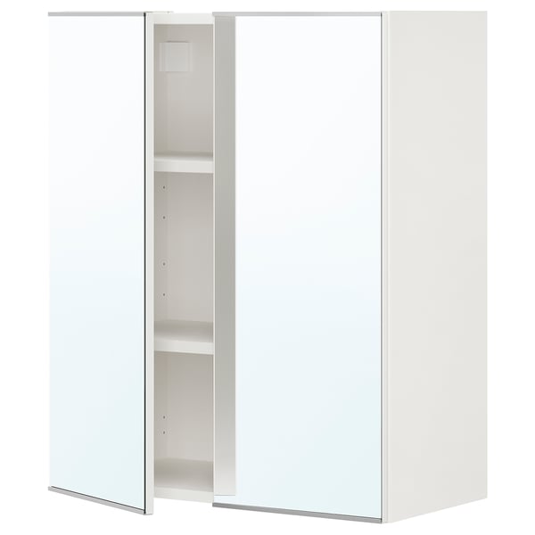 ENHET Gabinete de pared 2 prtas c/espejo, blanco, 61x32x76 cm